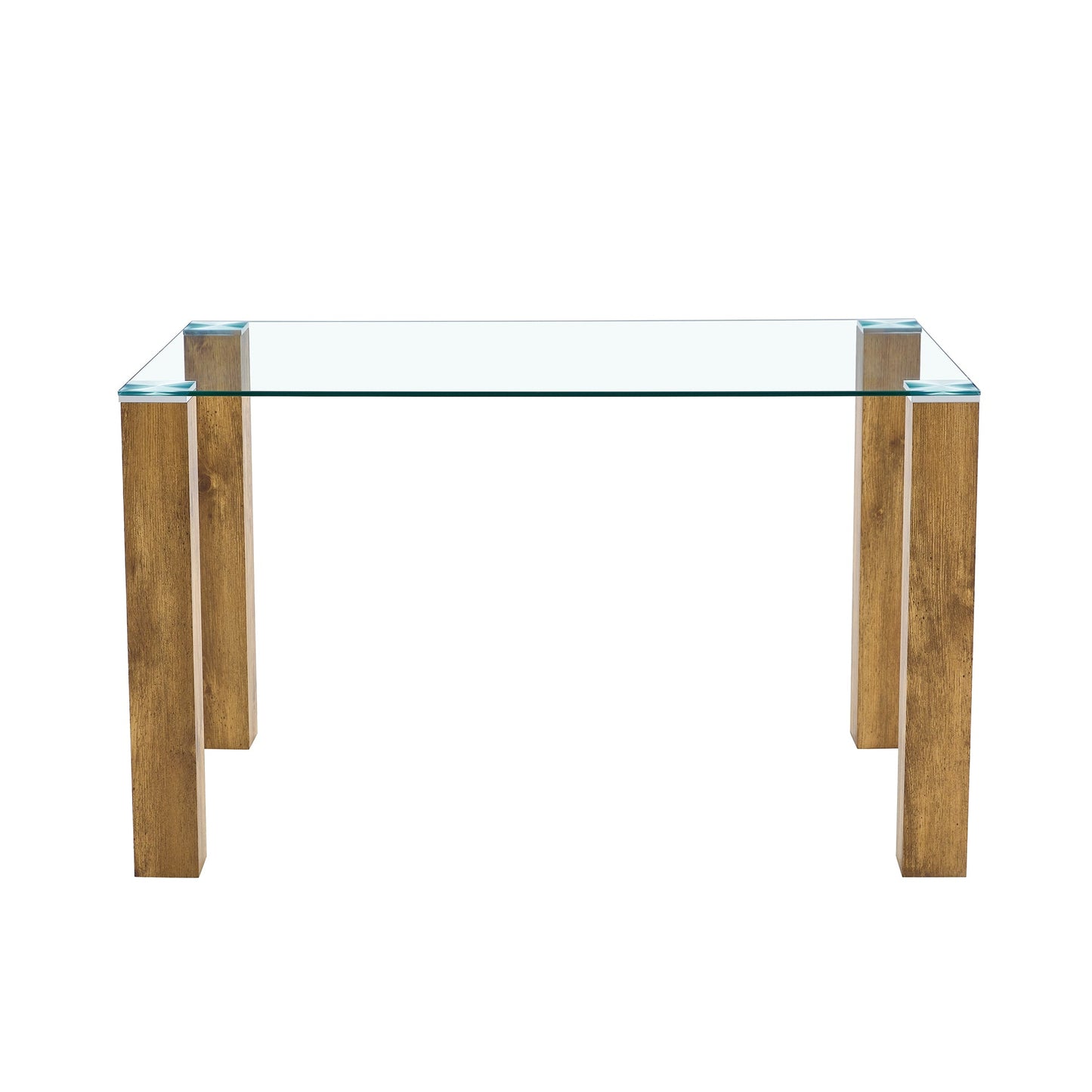 A 49.6 * 30 Inch Transparent Tempered Glass Dining Table With Rectangular Wood Color MDF Wood Grain Legs, Combining Simp