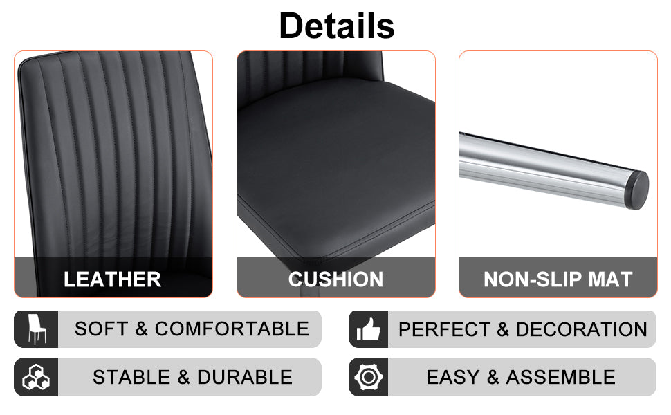 A Set of 6 Dining Chairs, Black Dining Chair Set, PU Material High Backrest Seats and Sturdy Leg Chairs, Suitable for Re