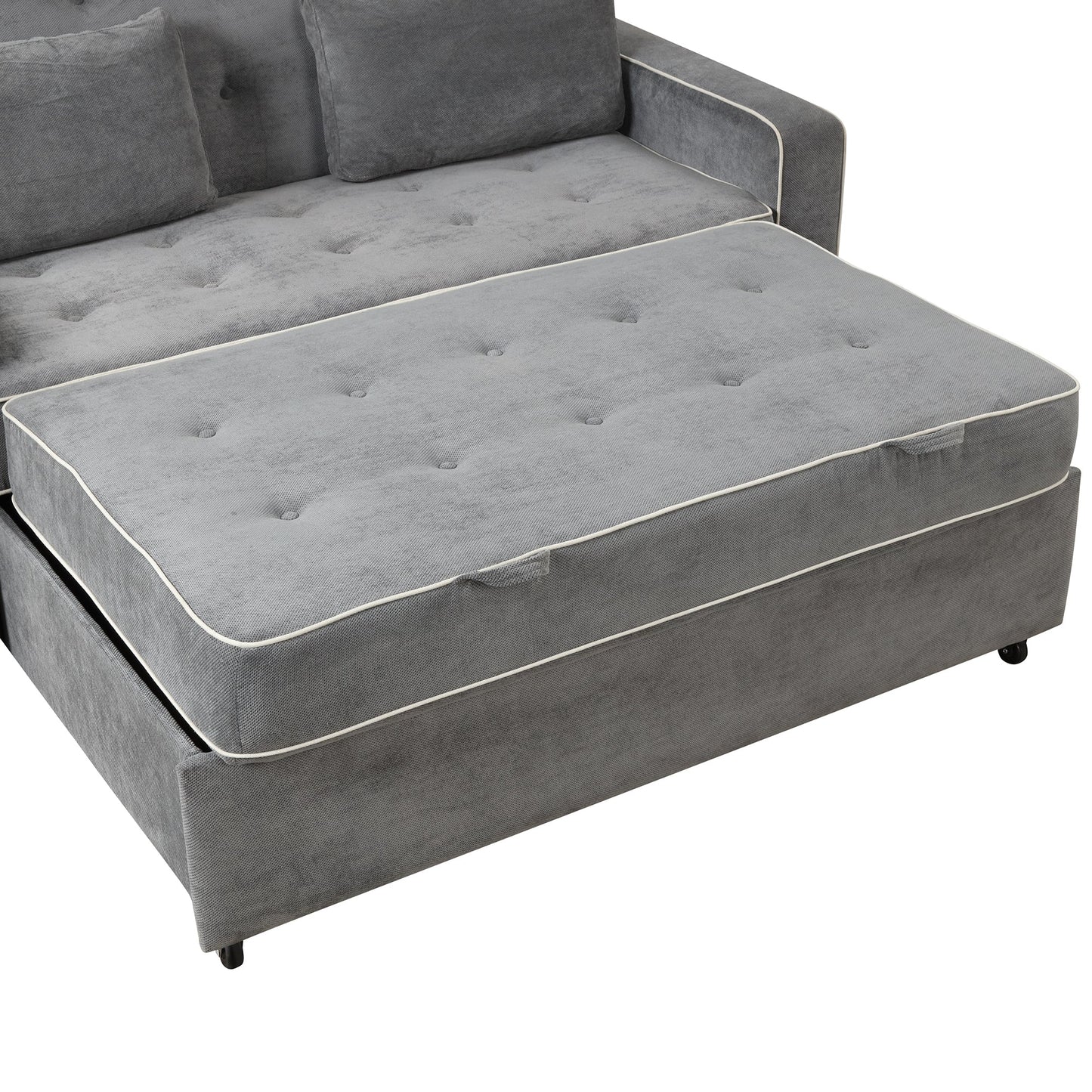 61.4' Upholstered Sleeper Bed, Pull Out Sofa Bed Couch Attached Two Throw Pillows, Dual USB Charging Port and Adjustable
