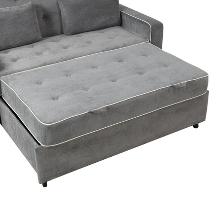 61.4' Upholstered Sleeper Bed, Pull Out Sofa Bed Couch Attached Two Throw Pillows, Dual USB Charging Port and Adjustable