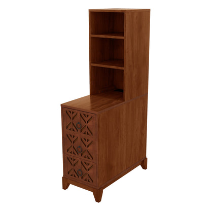 End Table With 3 Drawers, Corner Table With 2 Open Shelves, Tall Side Table for Bedroom and Corner, Walnut,Expect Arriva