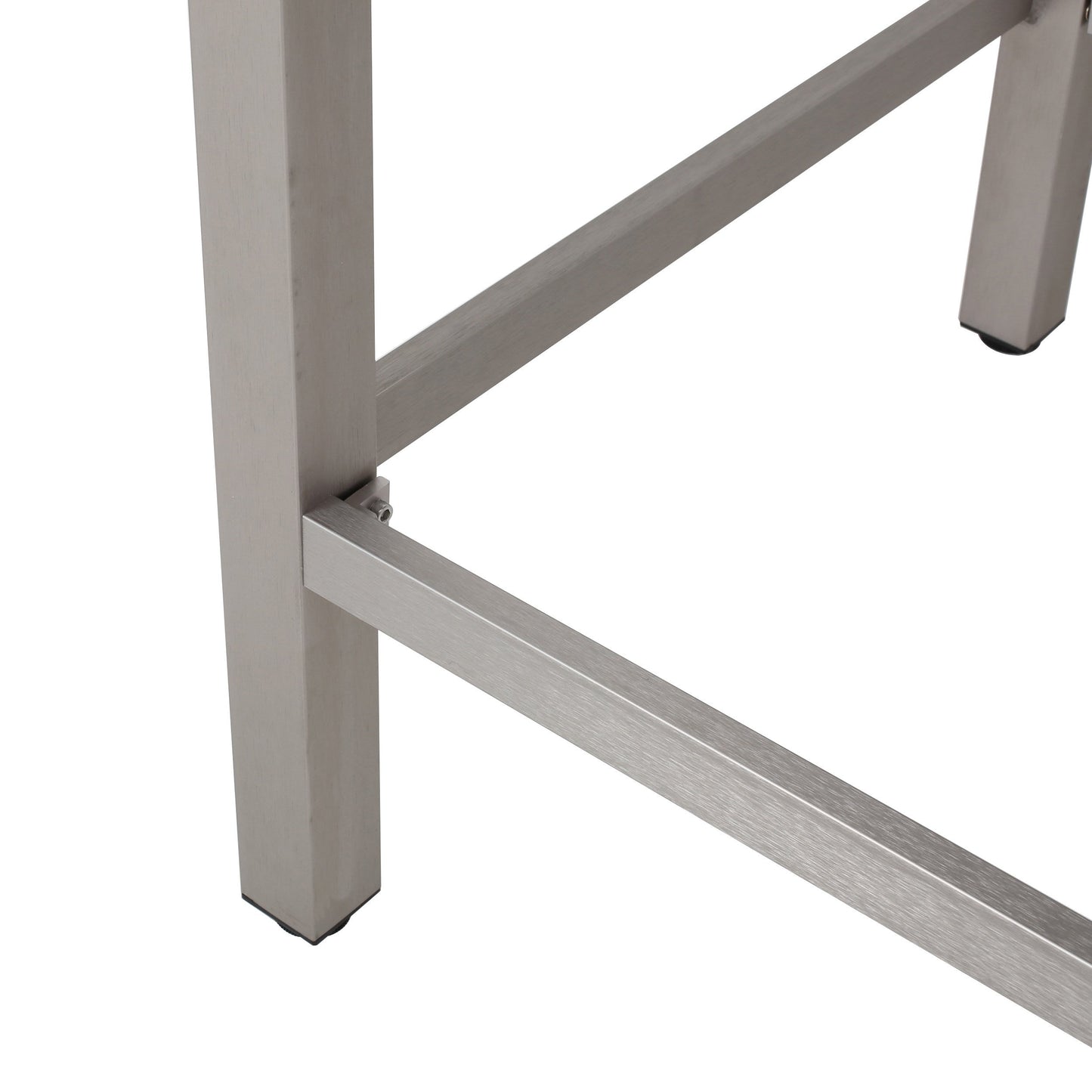 43' Outdoor Aluminum Frame Bar Table With Glass Table Top, Grey Finish