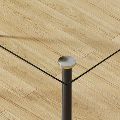 Modern Rectangular Glass Dining Table With Tempered Glass Top and Black Metal Legs for 4-6 People