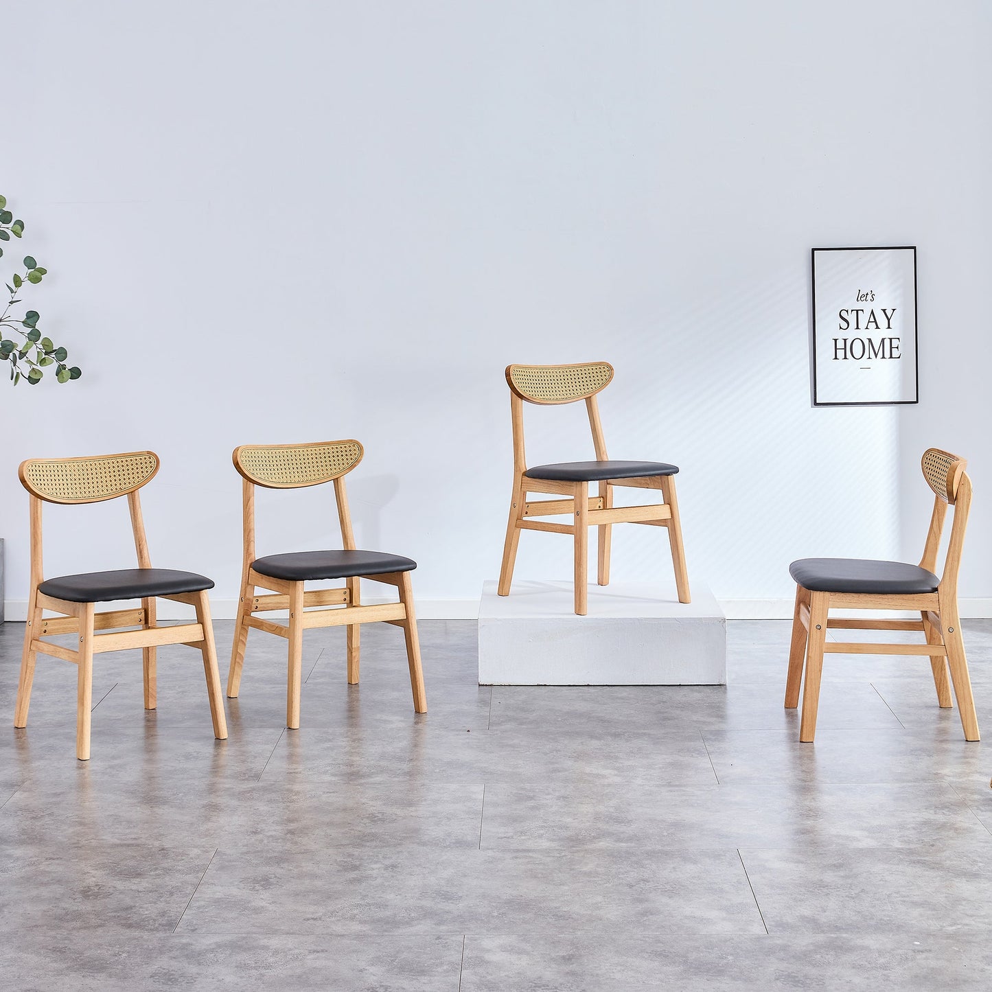 4 the Stylish and Durable Solid Wood Dining Chair, Small Curved Back, PU Cushion, and Beautiful Shape Match Perfectly Wi