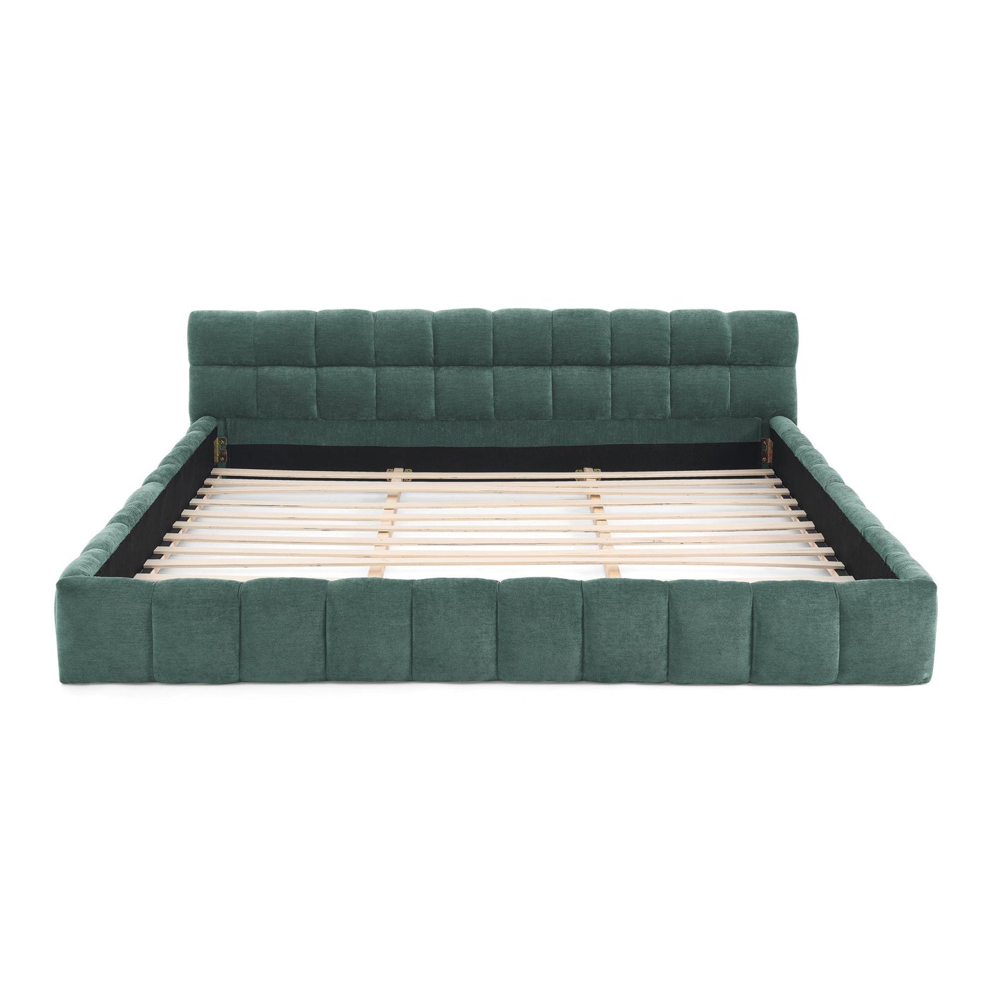 California King Size Upholstered Bed Frame With Thick Fabric, Chenille Fabric Grounded Queen Size Platform Bed With Head