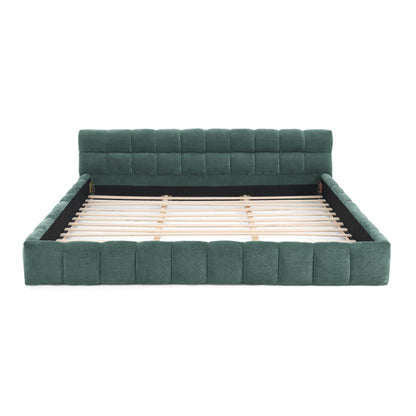 California King Size Upholstered Bed Frame With Thick Fabric, Chenille Fabric Grounded Queen Size Platform Bed With Head