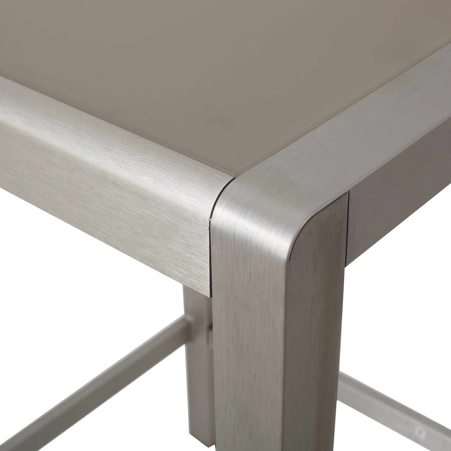 43' Outdoor Aluminum Frame Bar Table With Glass Table Top, Grey Finish