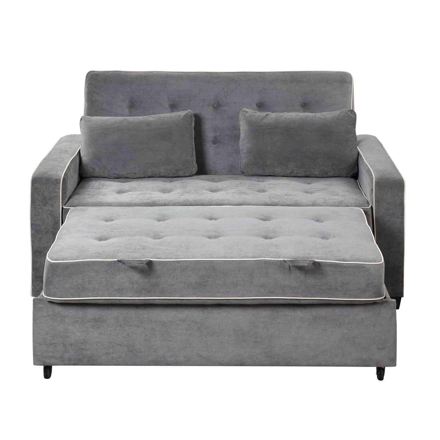 61.4' Upholstered Sleeper Bed, Pull Out Sofa Bed Couch Attached Two Throw Pillows, Dual USB Charging Port and Adjustable