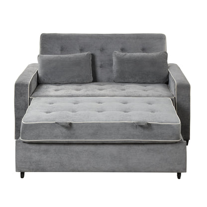 61.4' Upholstered Sleeper Bed, Pull Out Sofa Bed Couch Attached Two Throw Pillows, Dual USB Charging Port and Adjustable