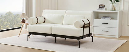 Modern Loveseat Sofa 59' Couch With Flexible USB Ports, Unique Cylindrical Armrests, Beige Chenille