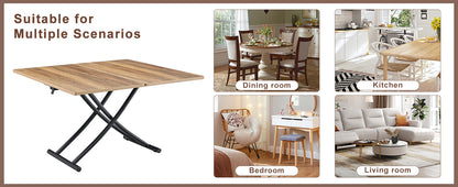 Table and Chair set.Modern Multifunctional Lifting Platform,Natural Wood Grain Sticker MDF Desktop, Black Metal Legs.Pai