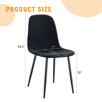 Luxury Simple Chair - Set of 4 BLACK Linen-Cotton Material High Resilience Dining Chair With Metal Black Leg.Integral Me