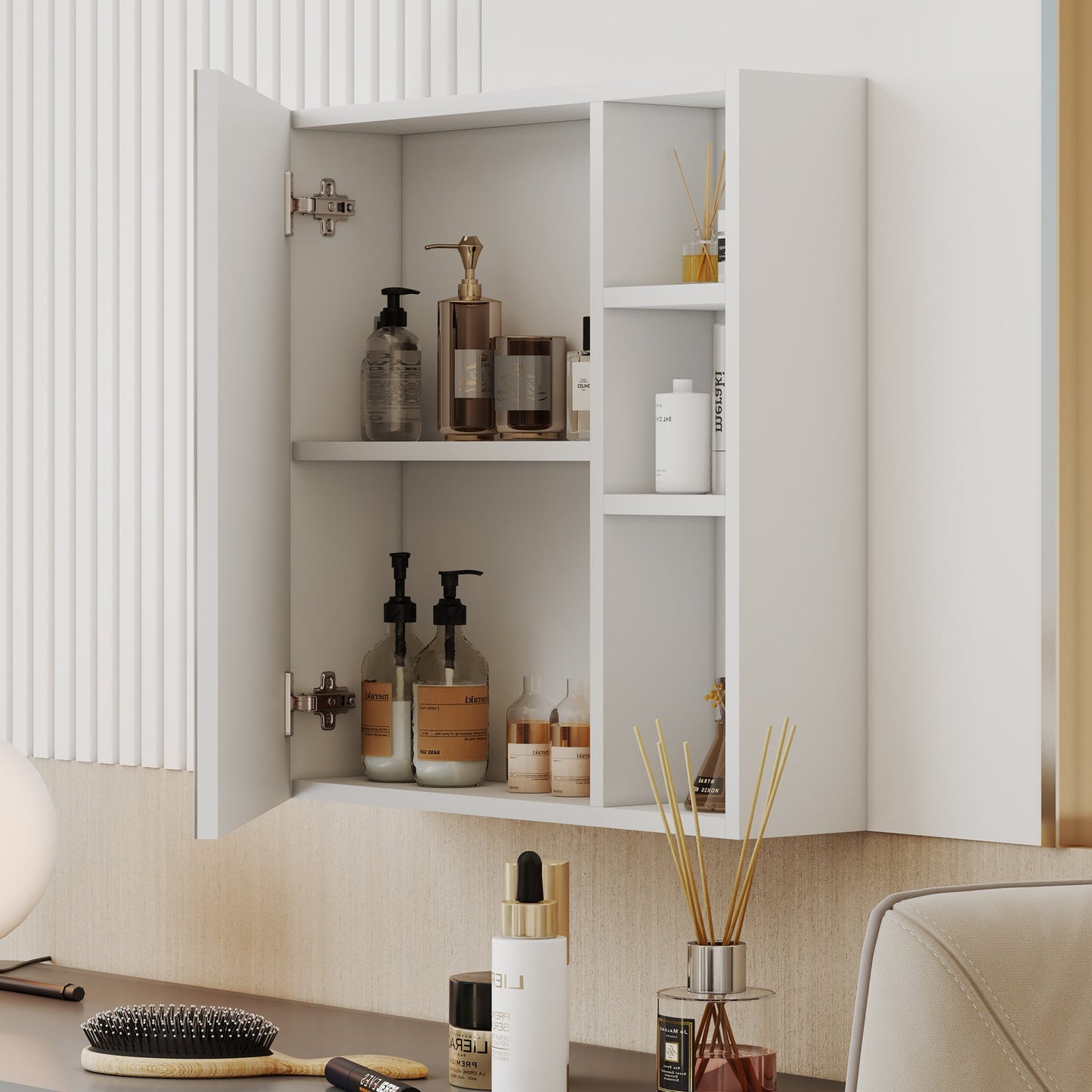 A White MDF Material Mirror Cabinet, Bathroom Mirror,  MDF Material Mirror Cabinet,a Separate Wall Mounted Bathroom Mirr