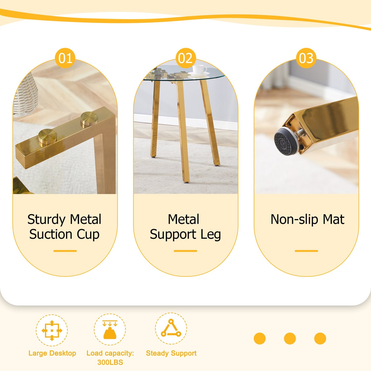 Modern Luxurious Round Tempered Glass Dining Table With Gold 7-Shaped Metal Legs,suitable for Family Meals, Office Confe