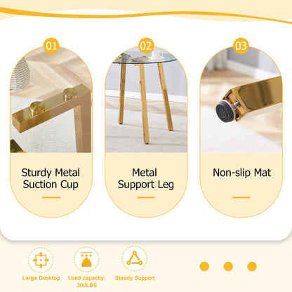 Modern Luxurious Round Tempered Glass Dining Table With Gold 7-Shaped Metal Legs,suitable for Family Meals, Office Confe