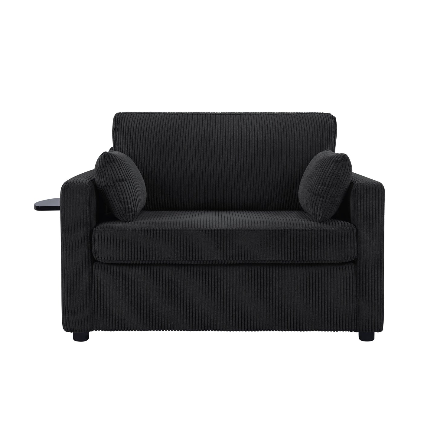 Twin Size Sofa Bed 47.2' Sleeper Sofa Loveseat With Foldable Mattress, Side Table, Storage Pocket, USB Ports, Black Cord