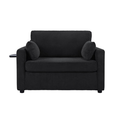 Twin Size Sofa Bed 47.2' Sleeper Sofa Loveseat With Foldable Mattress, Side Table, Storage Pocket, USB Ports, Black Cord