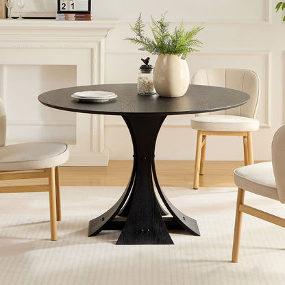 47.24'' Round Modern Style MDF Wood Dining Table in Black Suitable for Kitchen, Living Room, Cafe, Milk Tea Shop