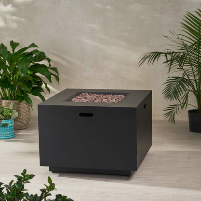 Outdoor Patio Propane Fire Pit 24'' H X 33'' W Square Iron Gas-Burning Fire Pit - 50,000 BTU, Tank in Side, Dark Grey