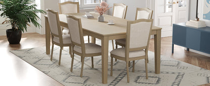Rustic 7-Piece 78.1inch Extendable Dining Table Set With 18inch Removable Leaf, 6 Upholstered Dining Chairs, 2 Built-In