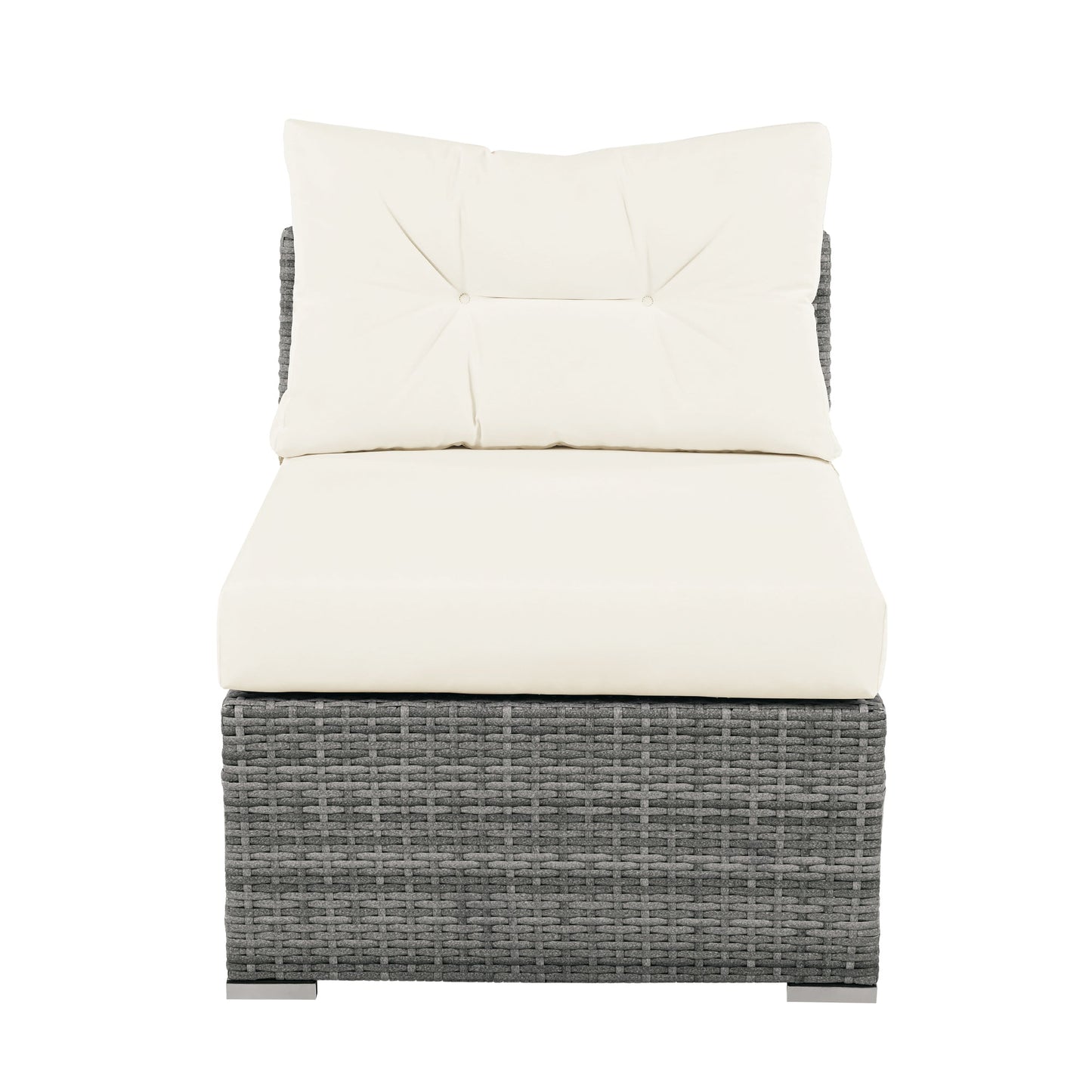 Patio Furniture Set Outdoor Daybed Rattan Sectional With Cushions and Center Table, Beige, Iron & Rattan, Multiple Sizes