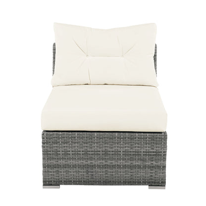 Patio Furniture Set Outdoor Daybed Rattan Sectional With Cushions and Center Table, Beige, Iron & Rattan, Multiple Sizes