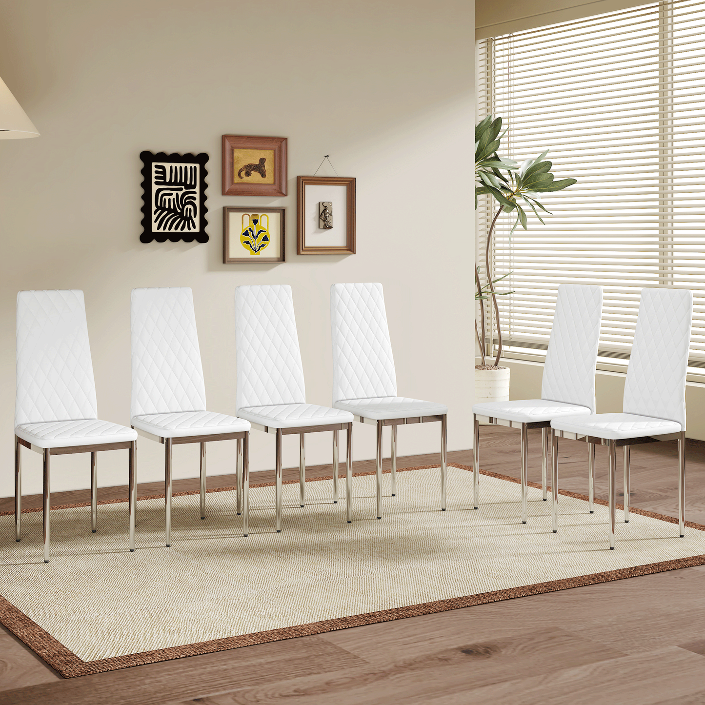 Modern Style Dining Chairs Set of 6 in White, Essential for Minimalist Homes.Meeting Family Dining Needs,PU Material Sea