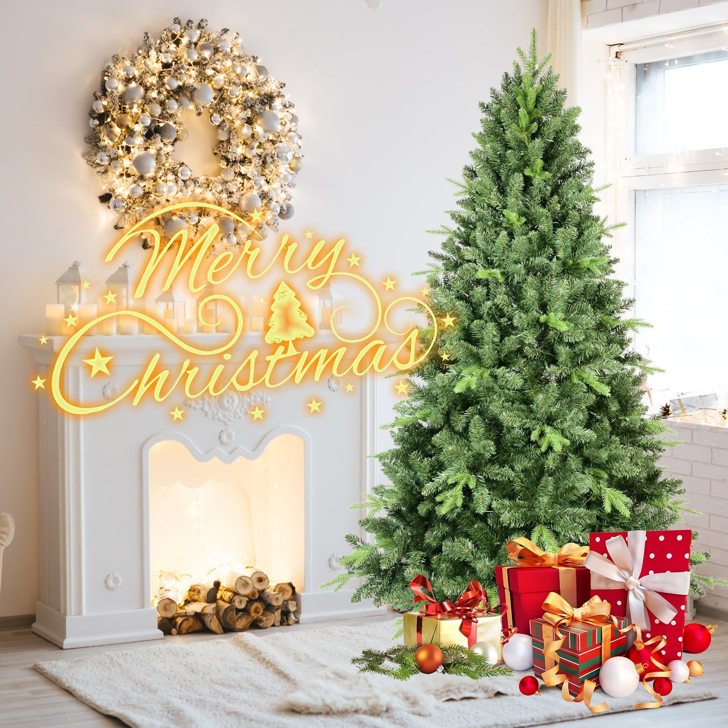 7.5FT Classic Christmas Tree With 2155 PE+PVC Tips – Realistic Hinged Branches, Easy Assembly, Stable Metal Stand, Full