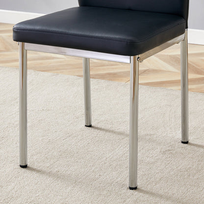 Table and Chair set.A 38.6' Transparent Tempered Glass Round Dining Table-Silver Metal Legs.Paired With 6 BLACK PU Mater