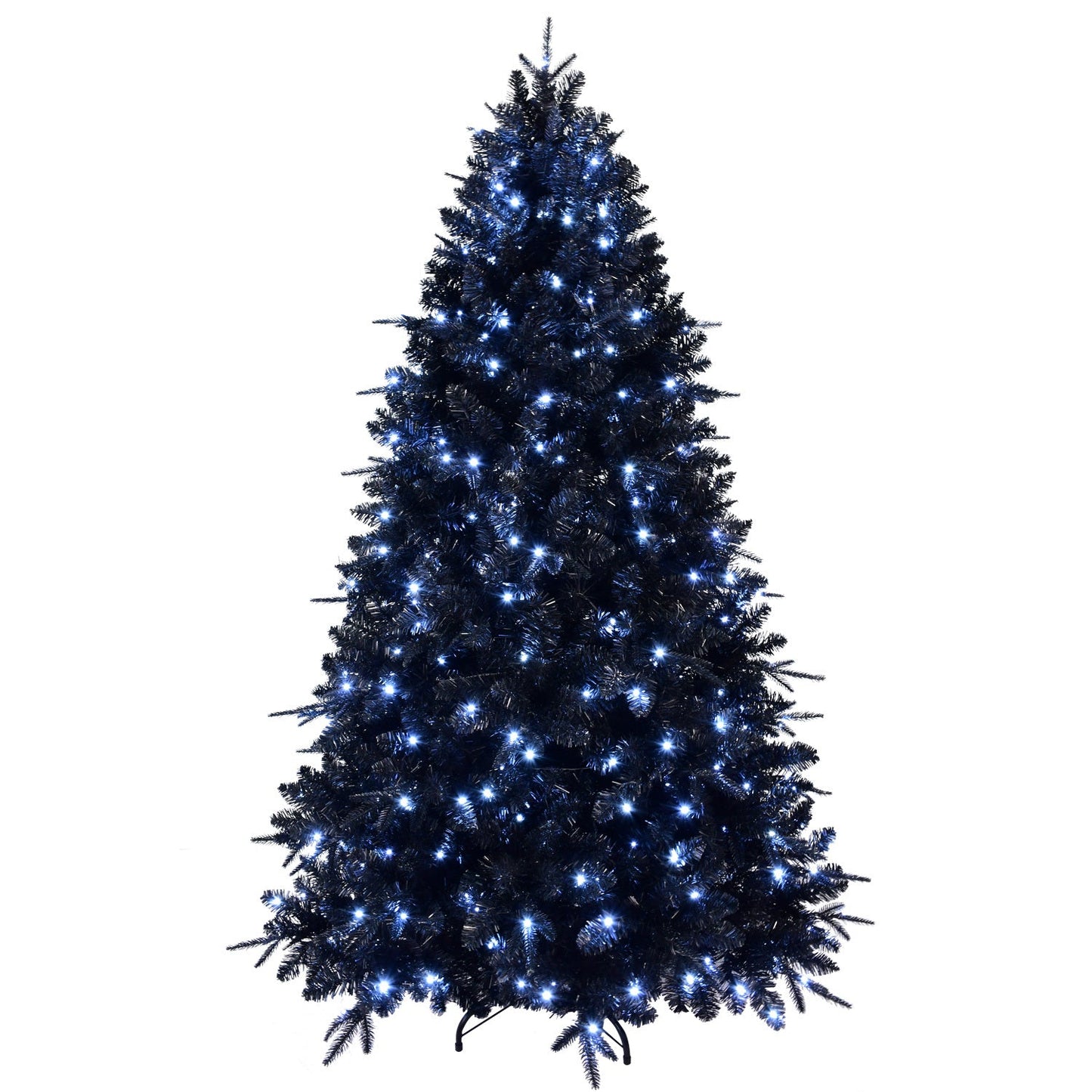 7.5ft Black Christmas Tree With 500 White LED Lights, 2156 Tips PE+PVC Artificial Tree for Halloween & Holiday Decor, Hi