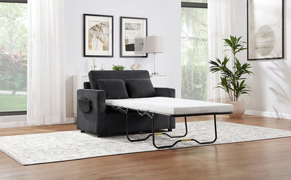 Twin Size Sofa Bed 47.2' Sleeper Sofa Loveseat With Foldable Mattress, Side Table, Storage Pocket, USB Ports, Black Cord