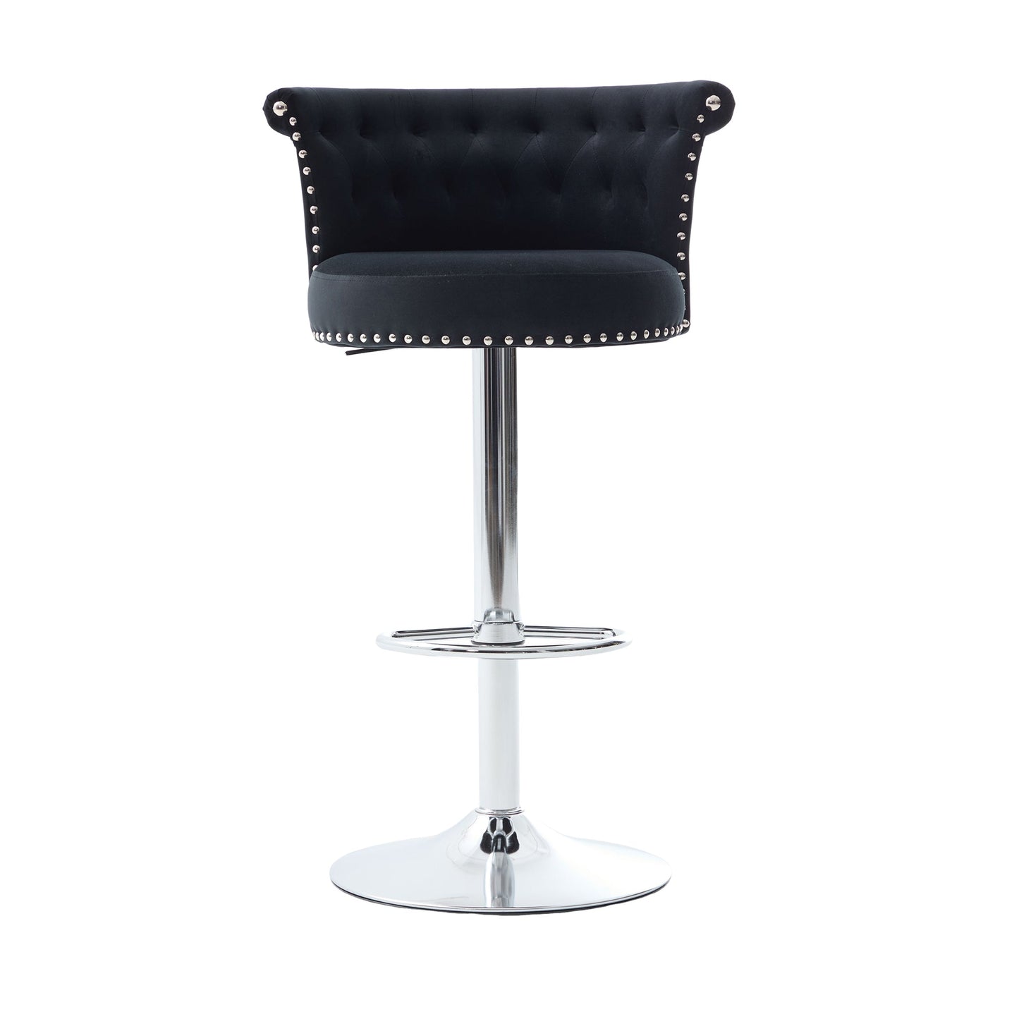 Velvet Bar Stool Set of 2, Adjustable Swivel Bar Stools With Silver Plated Metal Leg, Chrome Nailhead, Counter Height Ch