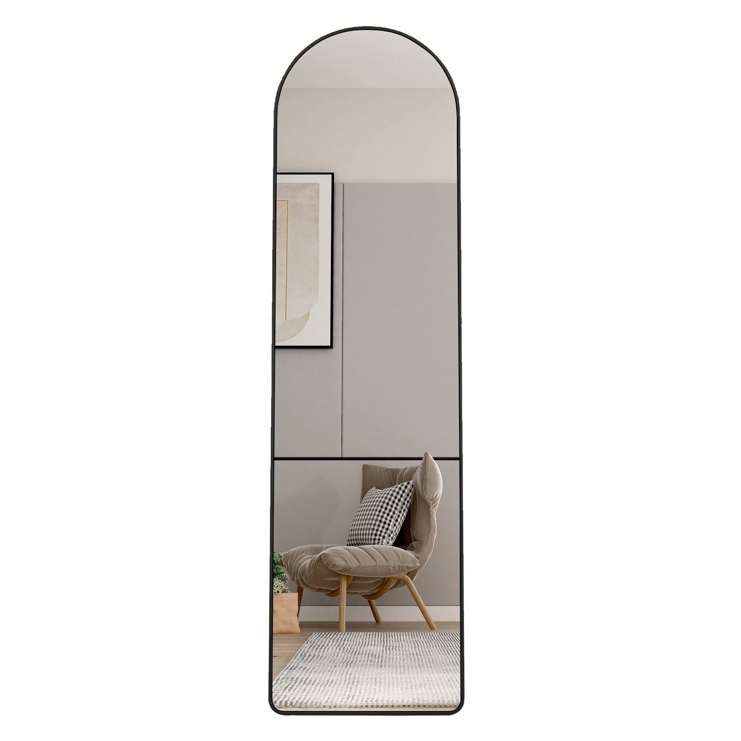 Arched Full Length Mirror With Aluminum Alloy Frame for Bathroom, Bedroom, and Clothing Store - Black 59.8' X 16.5'