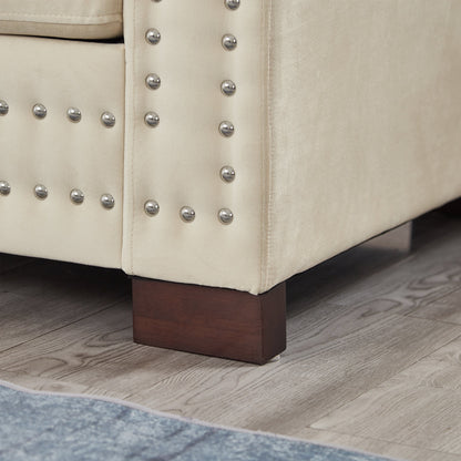 Modern Design Living Room Sofa Square Armrest With Silver Nails Decoration Upholstered Velvet Loveseat Apricot