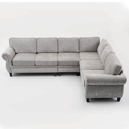 109.5' Modular Sectional Sofa , Rivets Decorated & Rolled Armrest,L Shaped Couch for Living Room, Corner Couch, Chenille