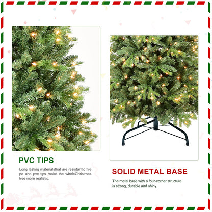 8FT Christmas Tree With 1847 Tips and 600 Warm White LED Lights – PVC+PE Mixed Branches, Hinged Structure for Easy Setup