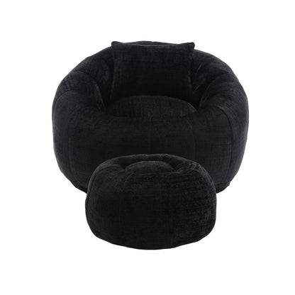 Modern Extra Large Round Bean Bag Chair With Footrest for Living Room, Chenille Fabric Lazy Sofa With Pillow for Adults,