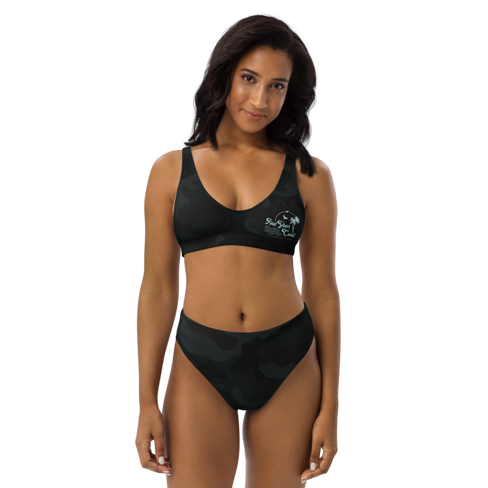 Find Your Coast® Black Camo Recycled High Waisted Bikini Set