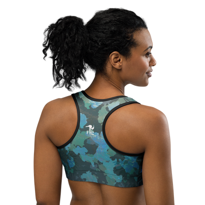 Moisture Wicking Ocean Camo Sports Bra (White & Black Piping)