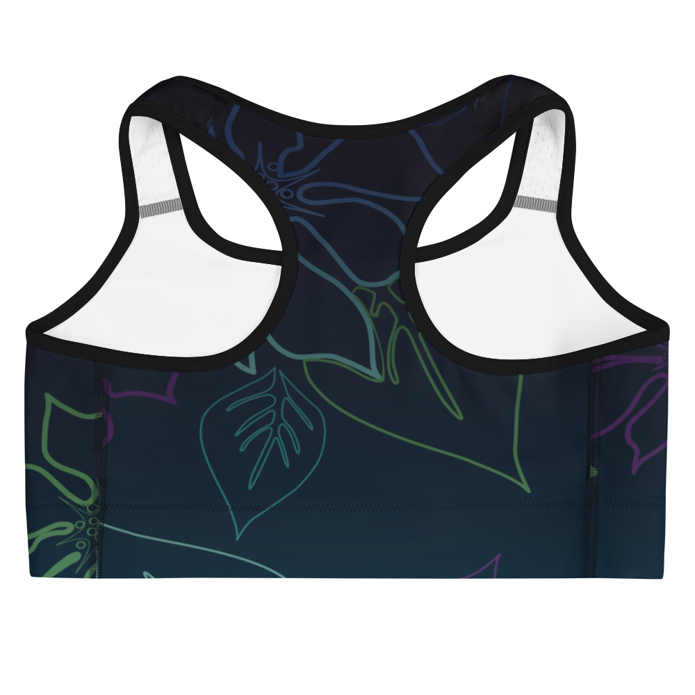 Moisture Wicking Aloha Sports Bra (White & Black Piping)