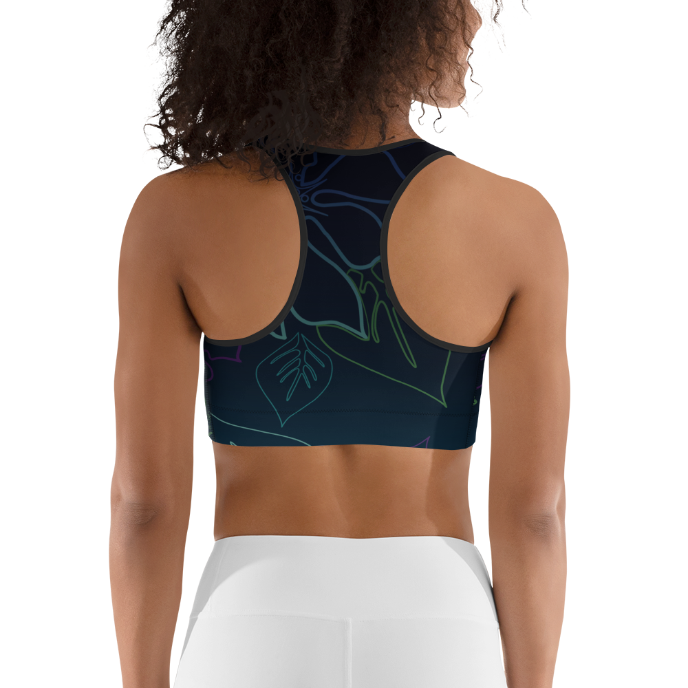 Moisture Wicking Aloha Sports Bra (White & Black Piping)