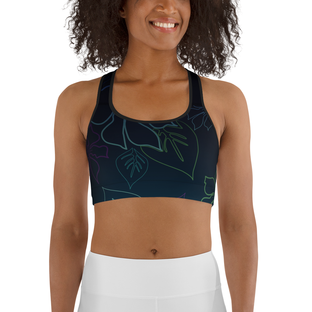Moisture Wicking ALOHA Sports Bra (White & Black Piping)