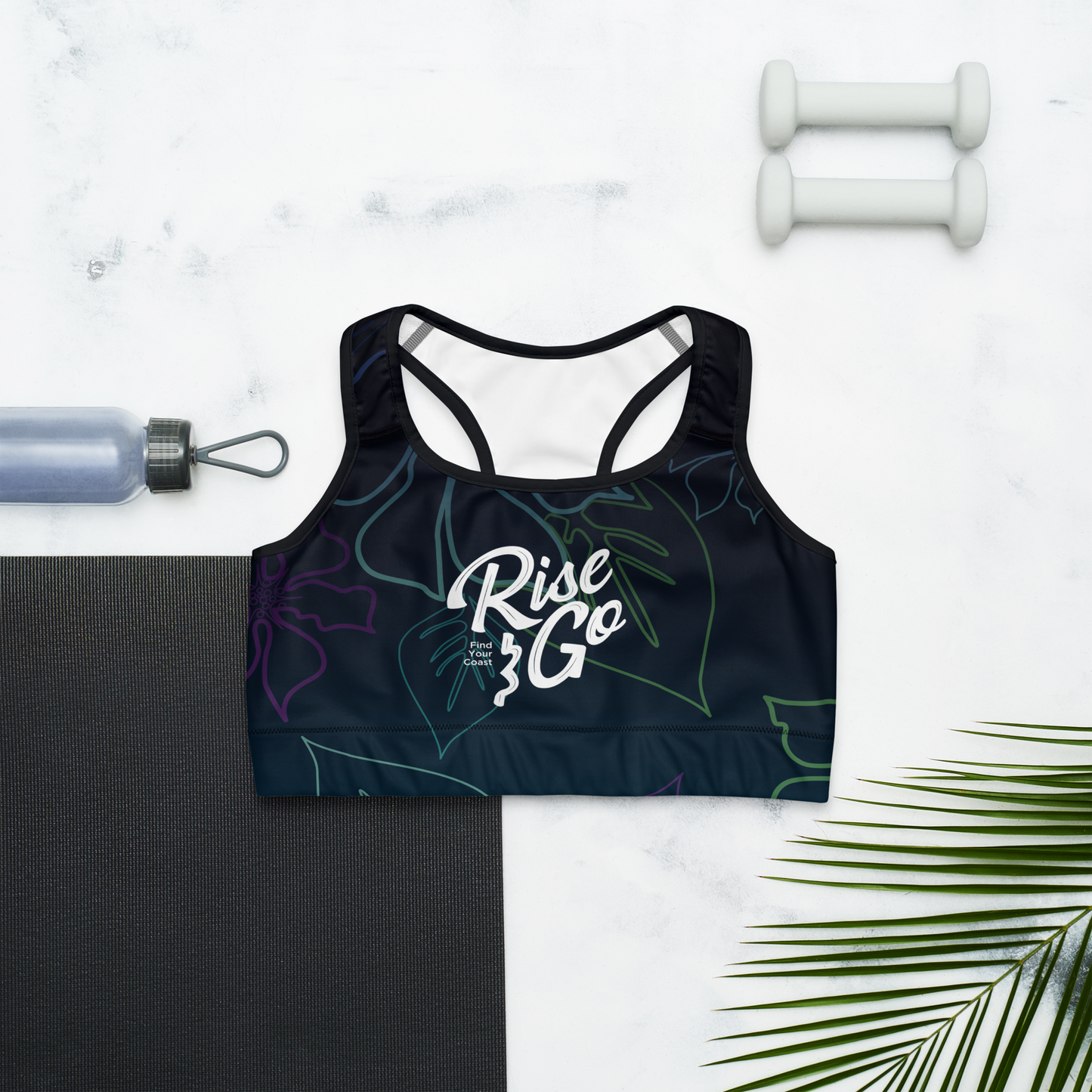 Moisture Wicking Aloha Sports Bra (White & Black Piping)