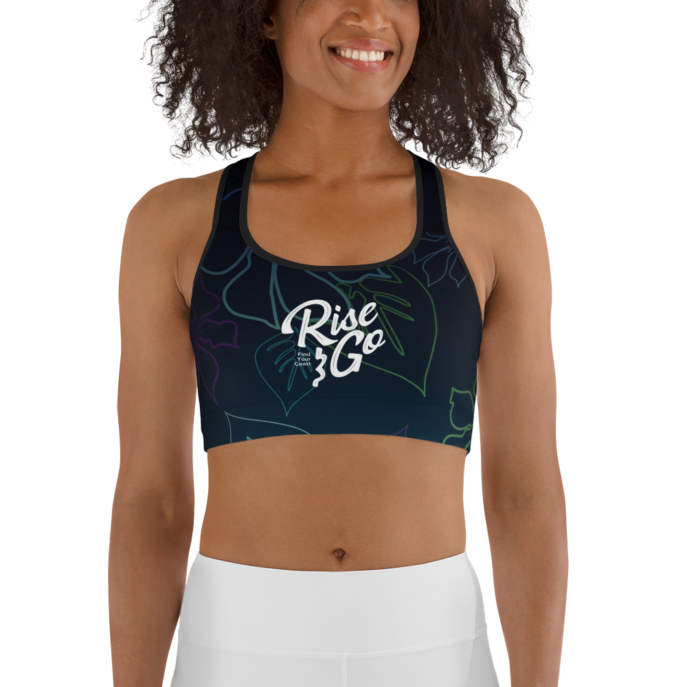 Moisture Wicking Aloha Sports Bra (White & Black Piping)