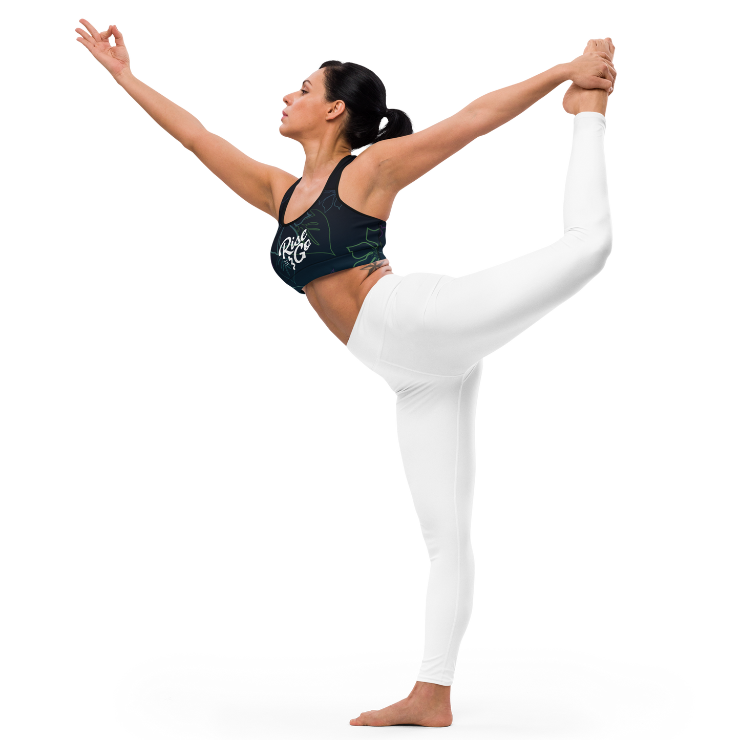 Moisture Wicking Aloha Sports Bra (White & Black Piping)