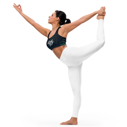 Moisture Wicking Aloha Sports Bra (White & Black Piping)