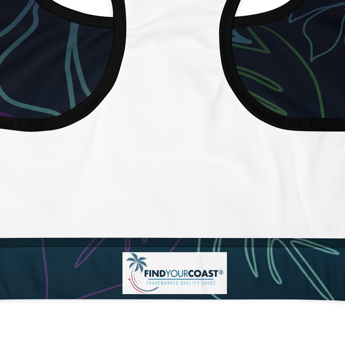 Moisture Wicking ALOHA Sports Bra (White & Black Piping)