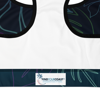 Moisture Wicking ALOHA Sports Bra (White & Black Piping)