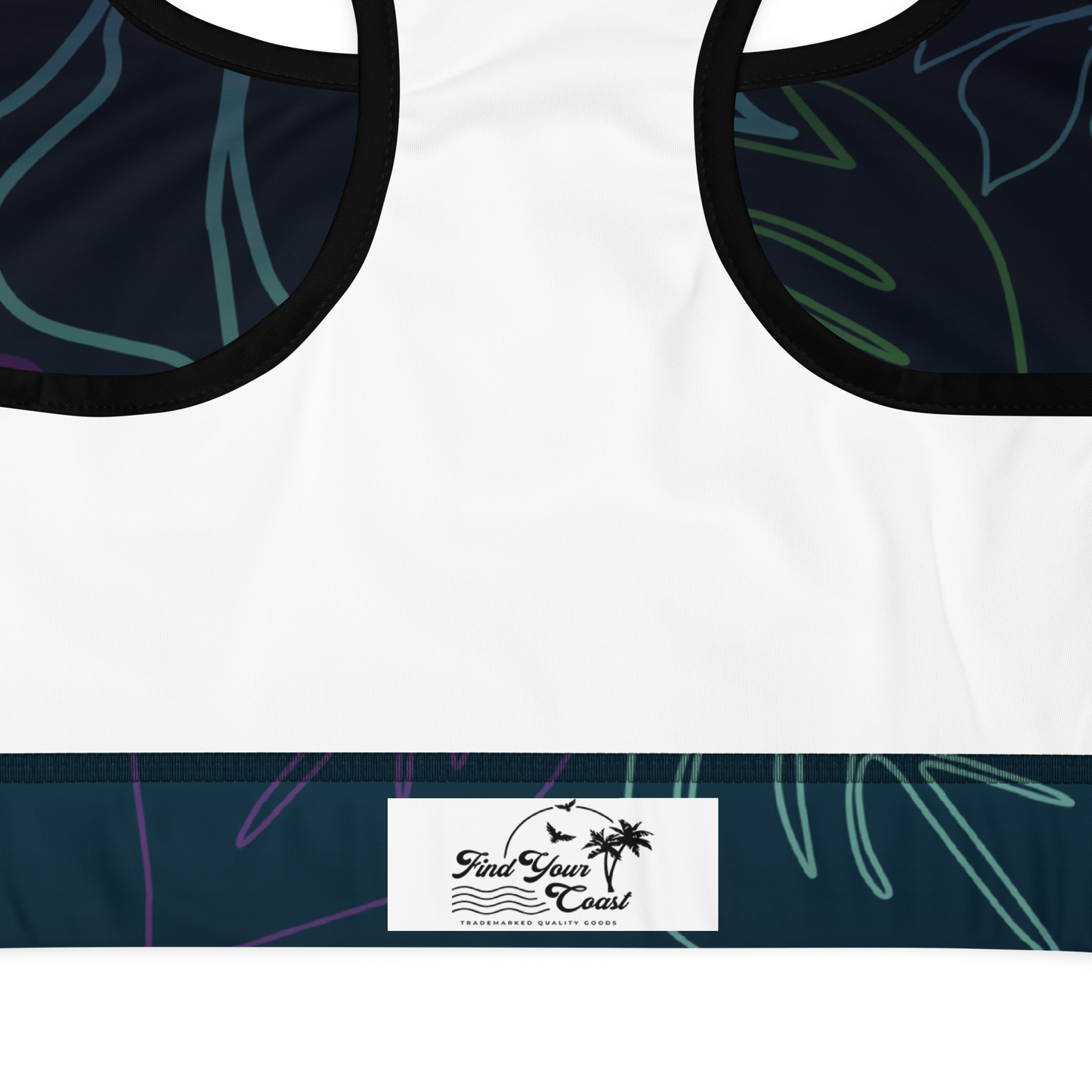 Moisture Wicking Aloha Sports Bra (White & Black Piping)