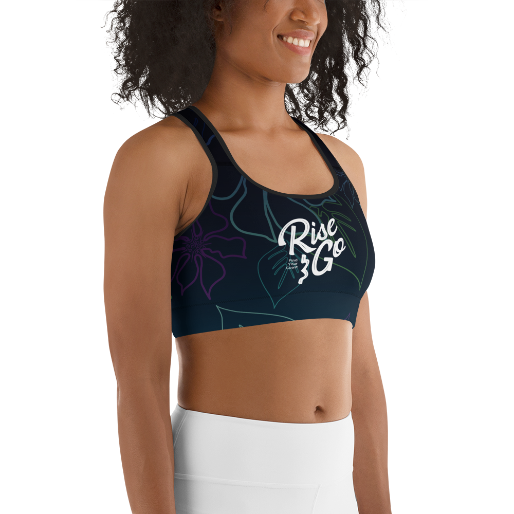 Moisture Wicking Aloha Sports Bra (White & Black Piping)